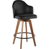 Ahoy 26" Counter Stool in Black Leatherette & Walnut Finish